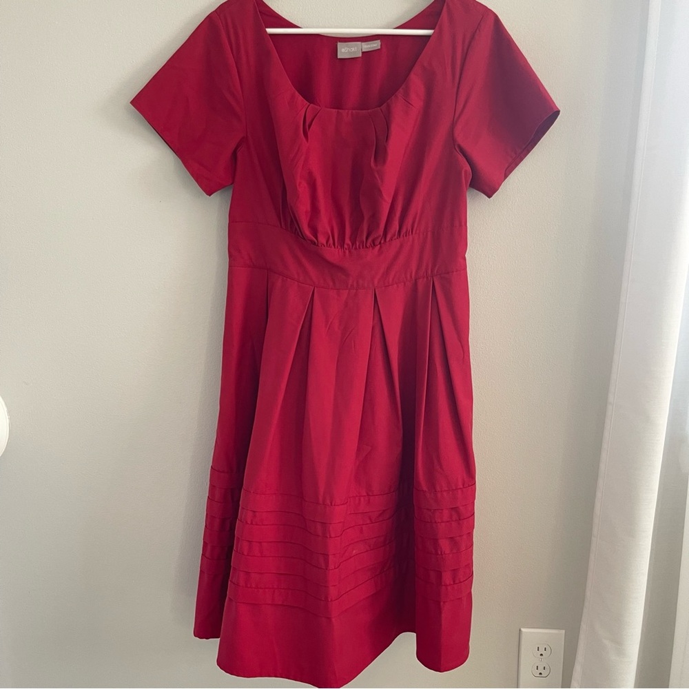 eShakti Red Short Sleeve Bridesmaid/Party dress